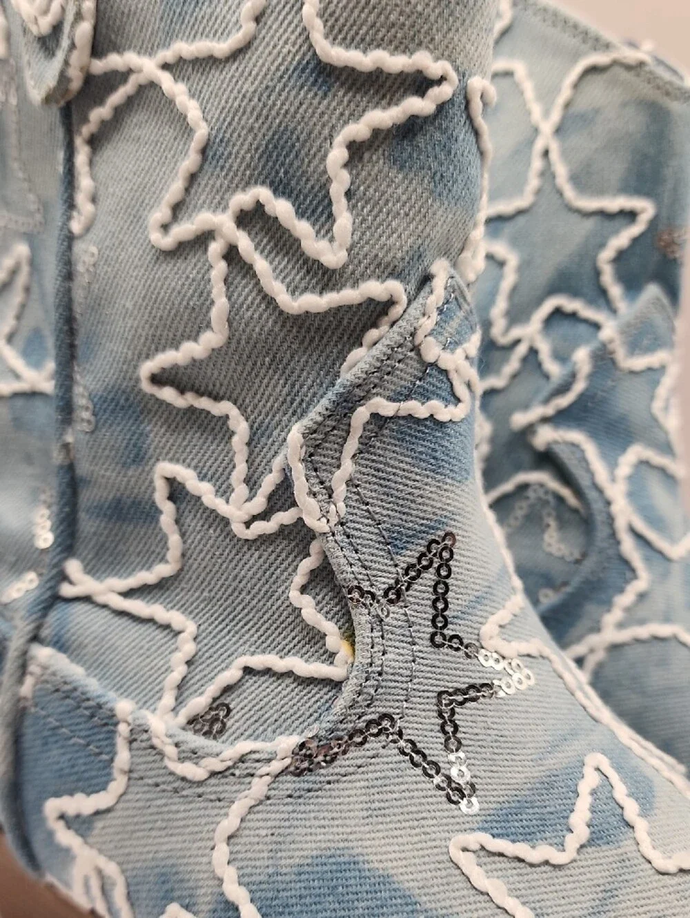 No Boundaries Light Blue Star Denim Cowboy Ankle Boots